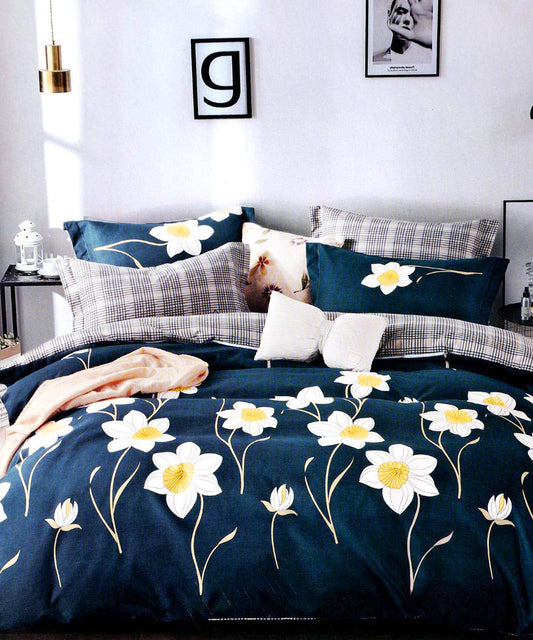 Blue Floral Single Bedsheet With 1 Pillow Cover