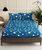 Blue Floral Double Bedsheet With 2 Pillow Cover