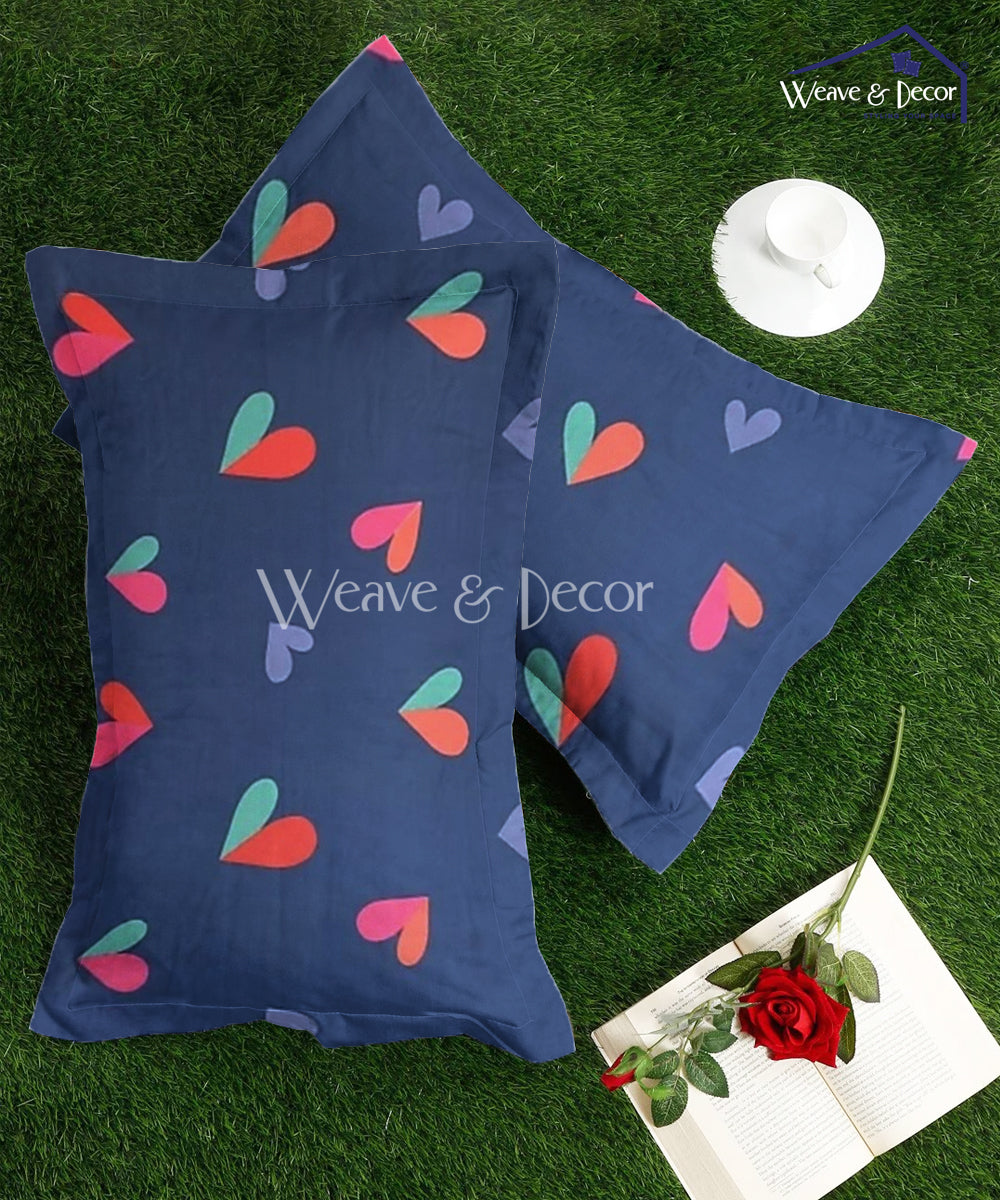 Blue Hearts Pillow Cover Set of 2