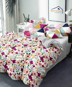 Multi Color Floral Double Bedsheet With 2 Pillow Covers