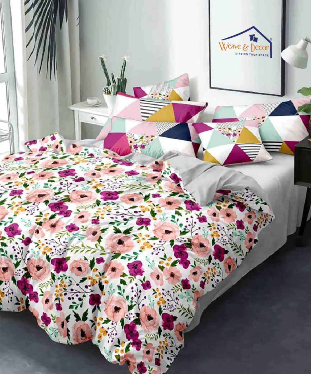 Multi Color Floral Double Bedsheet With 2 Pillow Covers