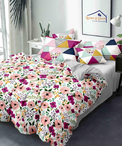 Multicolor King Fitted Bedsheet With 2 Pillow Covers