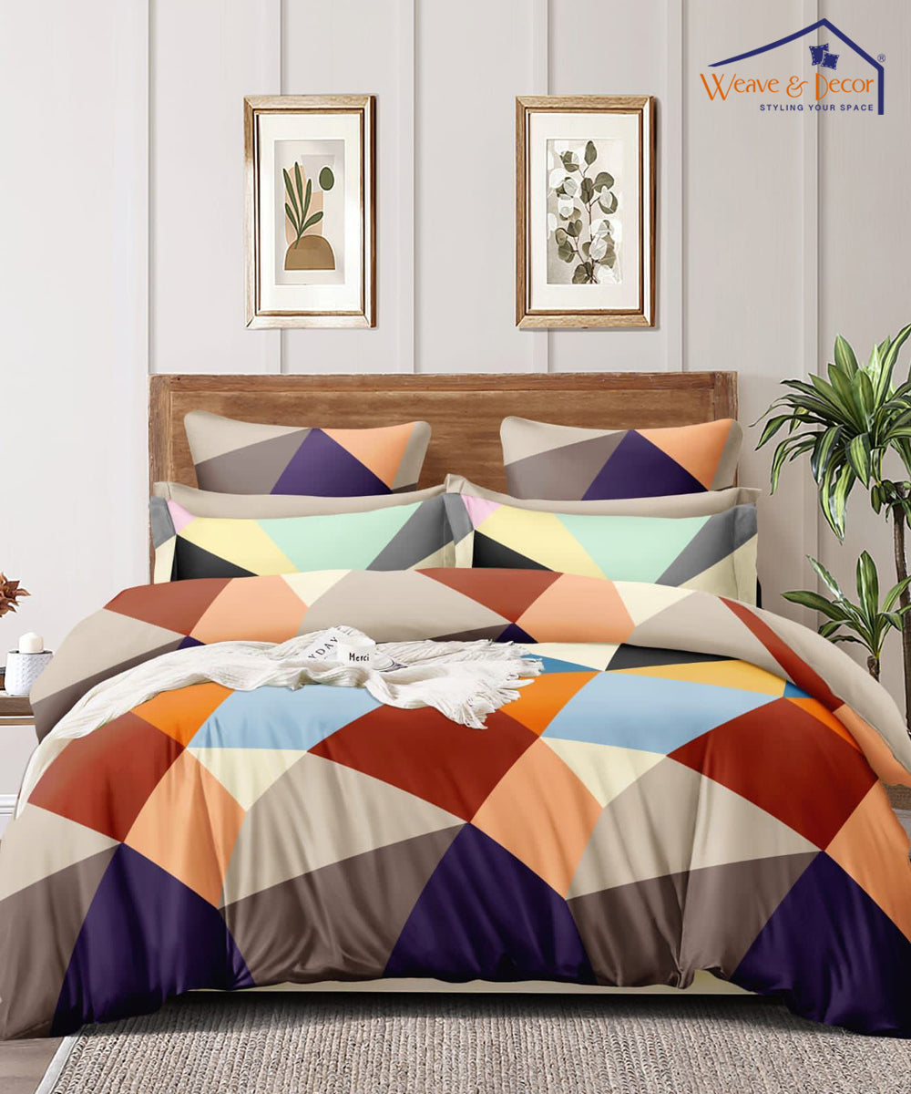 Multicolor Queen Fitted Bedsheet With 2 Pillow Covers