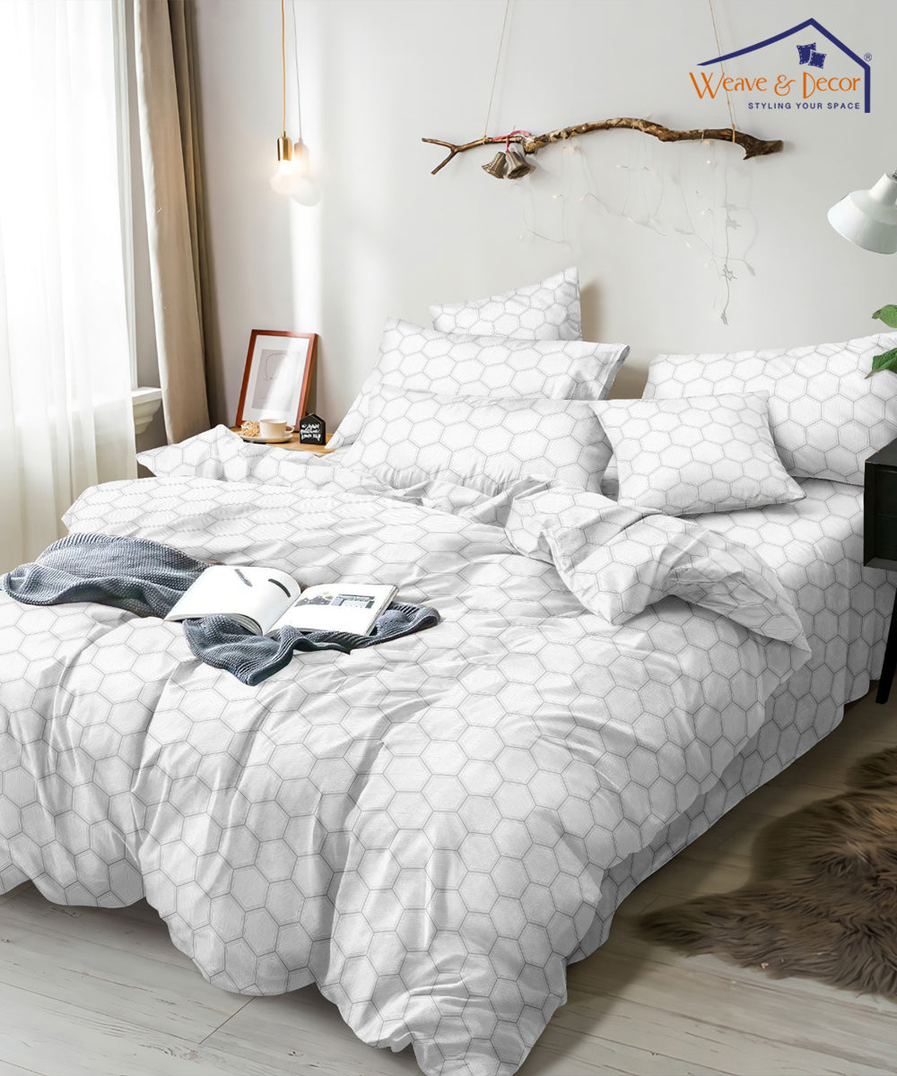 Light Grey Geometric Single Bedsheet With 1 Pillow Cover