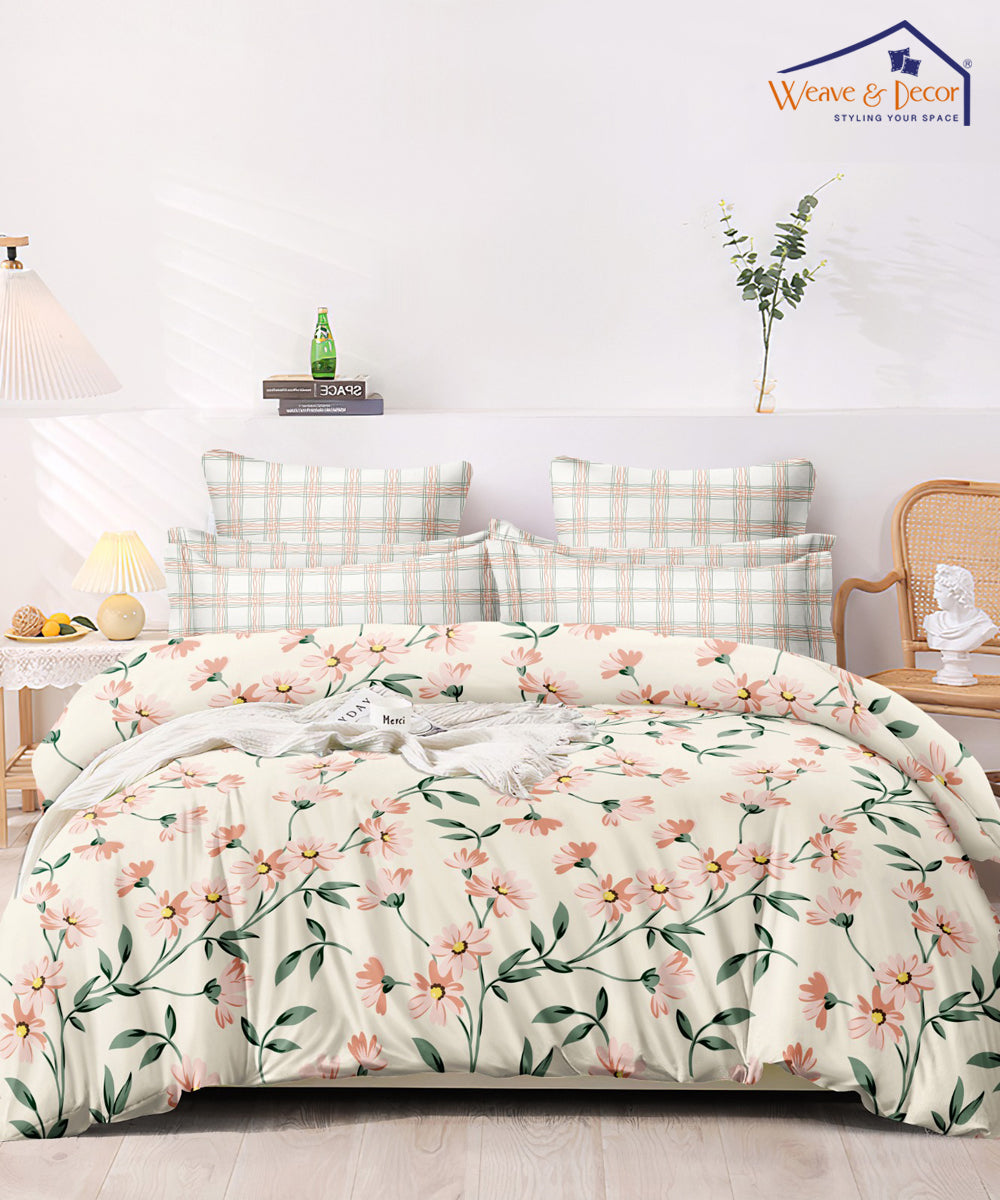 Off-White Floral Single Bedsheet With 1 Pillow Cover