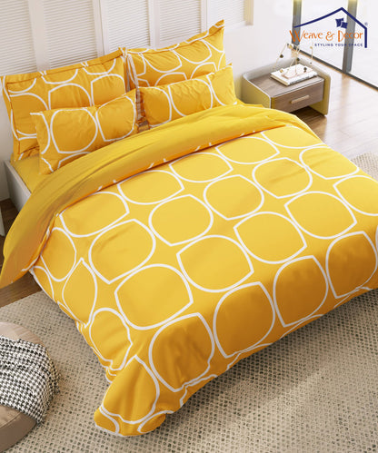 Yellow Abstract Single Fitted Bedsheet With 1 Pillow Cover