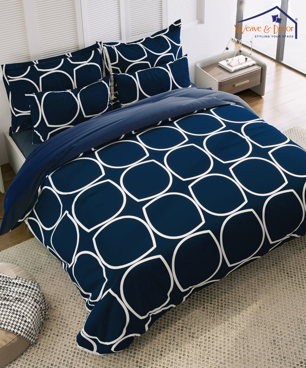 Blue Abstract King Fitted Bedsheet With 2 Pillow Covers