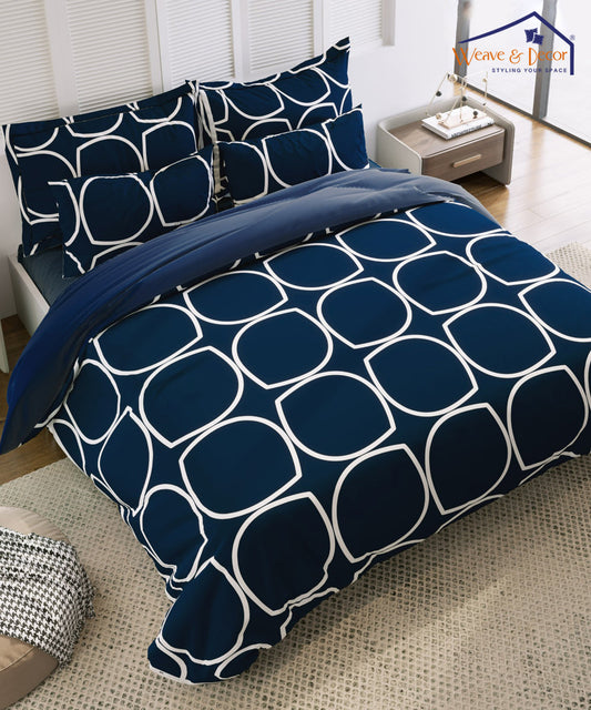 Blue Abstract King Fitted Bedsheet With 2 Pillow Covers