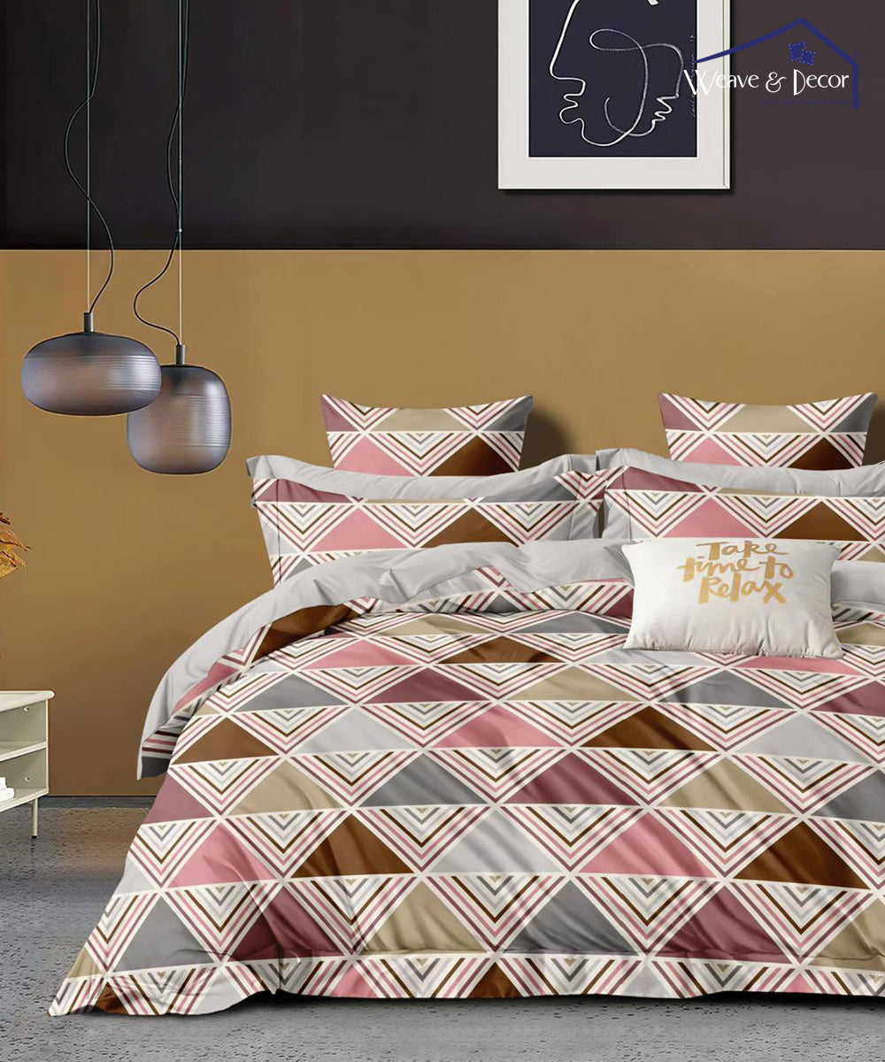 Multicolor Triangles  Double Bedsheet With 2 Pillow Cover