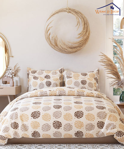 Beige Abstract Fitted Bedsheet With Pillow Cover