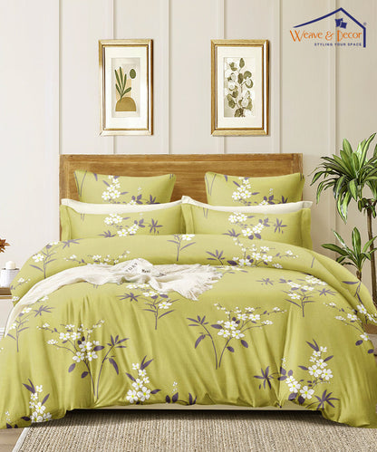 Mustard Floral Fitted Bedsheet With Pillow Cover