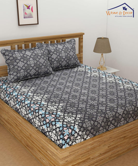 Damask Pattern  Floral Super King Fitted Bedsheet With 2 Pillow Covers