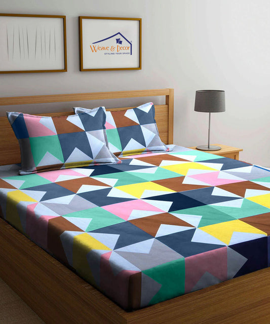 Multicolor Geometric Single Fitted Bedsheet With 1 Pillow Cover