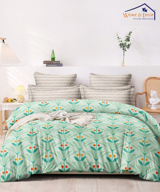 Green Floral Comforter Set with Bedsheet