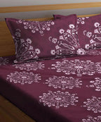 Wine Floral Flat Bedsheet With Pillow Covers