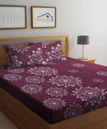 Wine Floral Flat Bedsheet With Pillow Covers
