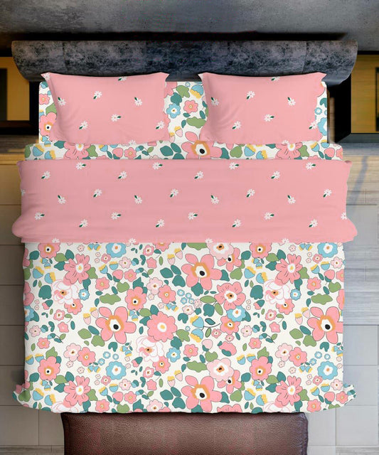 Pink Floral King Size Bedsheet With 2 Pillow Covers