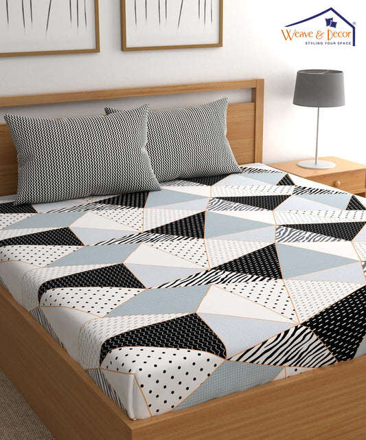 Black & White King Size Bedsheet With 2 Pillow Covers