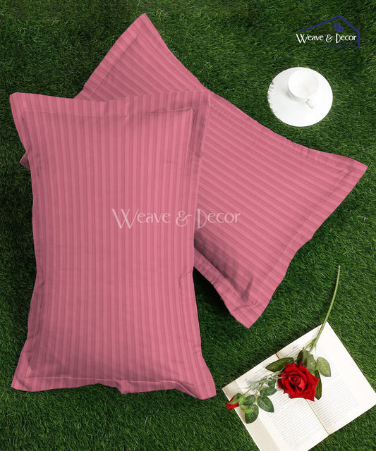 Coral Satin Stripe Double Bed With 2 Pillow Covers