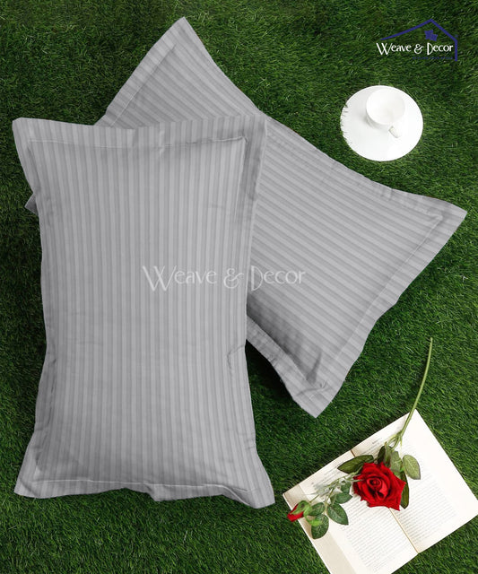 Light Grey Satin Stripe Pillow Cover Set of 2