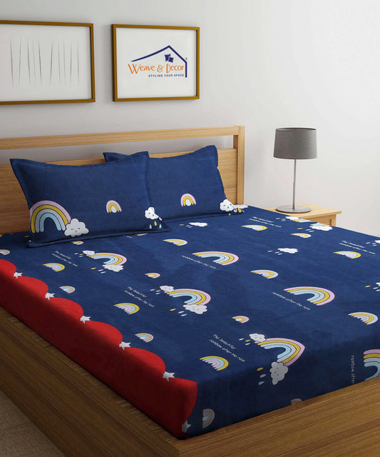 Rainbow Kids Super King Fitted Bedsheet  with 2 Pillow Covers