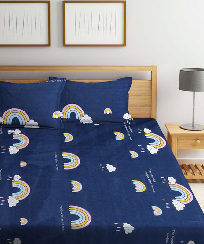 Rainbow Kids Queen Fitted Bedsheet  with 2 Pillow Covers