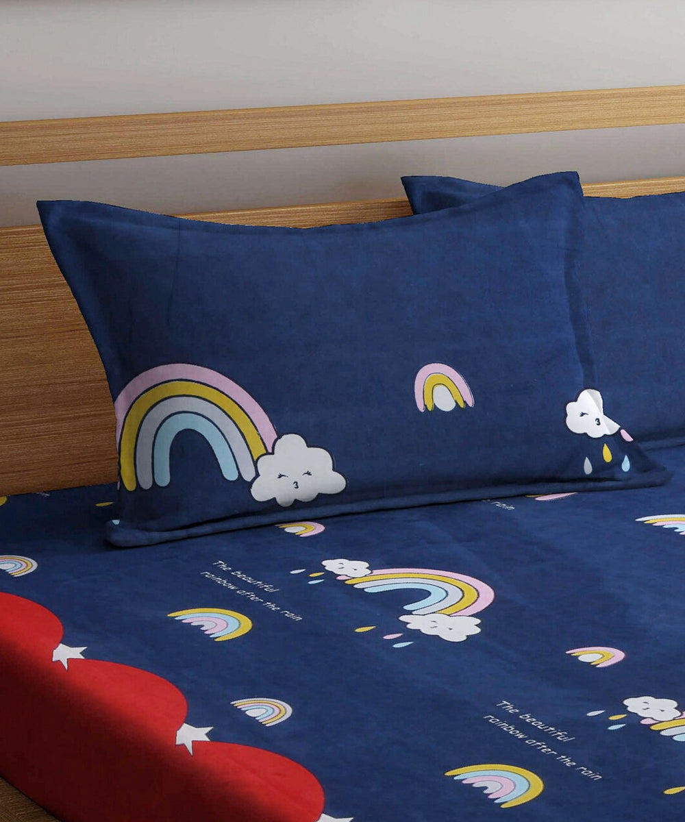 Rainbow Kids Queen Fitted Bedsheet  with 2 Pillow Covers