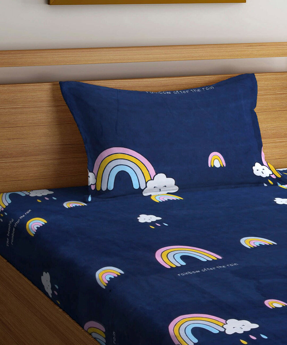 Rainbow Night Scape Kids Flat Bedsheet With Pillow Covers