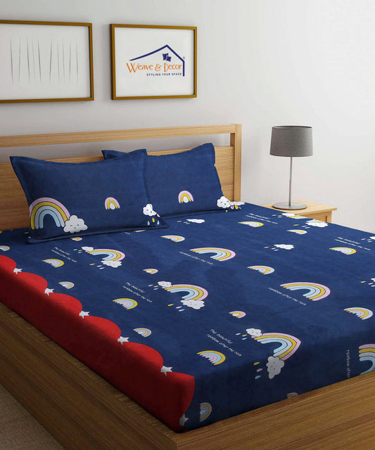 Rainbow Kids King Size Bedsheet  with 2 Pillow Covers