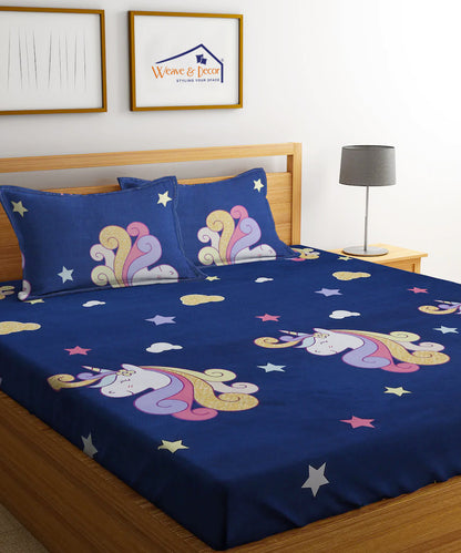 Unicorn Kids Super King Fitted Bedsheet With 2 Pilliow Covers