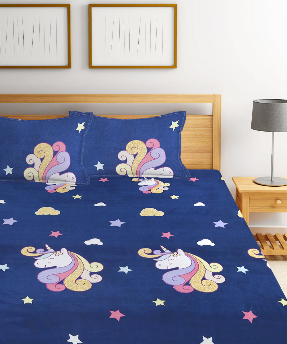 Unicorn Kids Super King Fitted Bedsheet With 2 Pilliow Covers