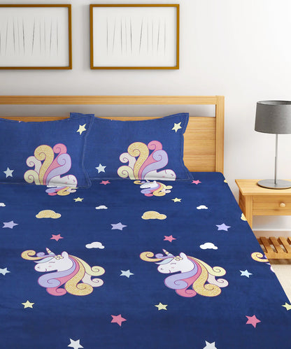 Unicorn Kids Super King Fitted Bedsheet With 2 Pilliow Covers